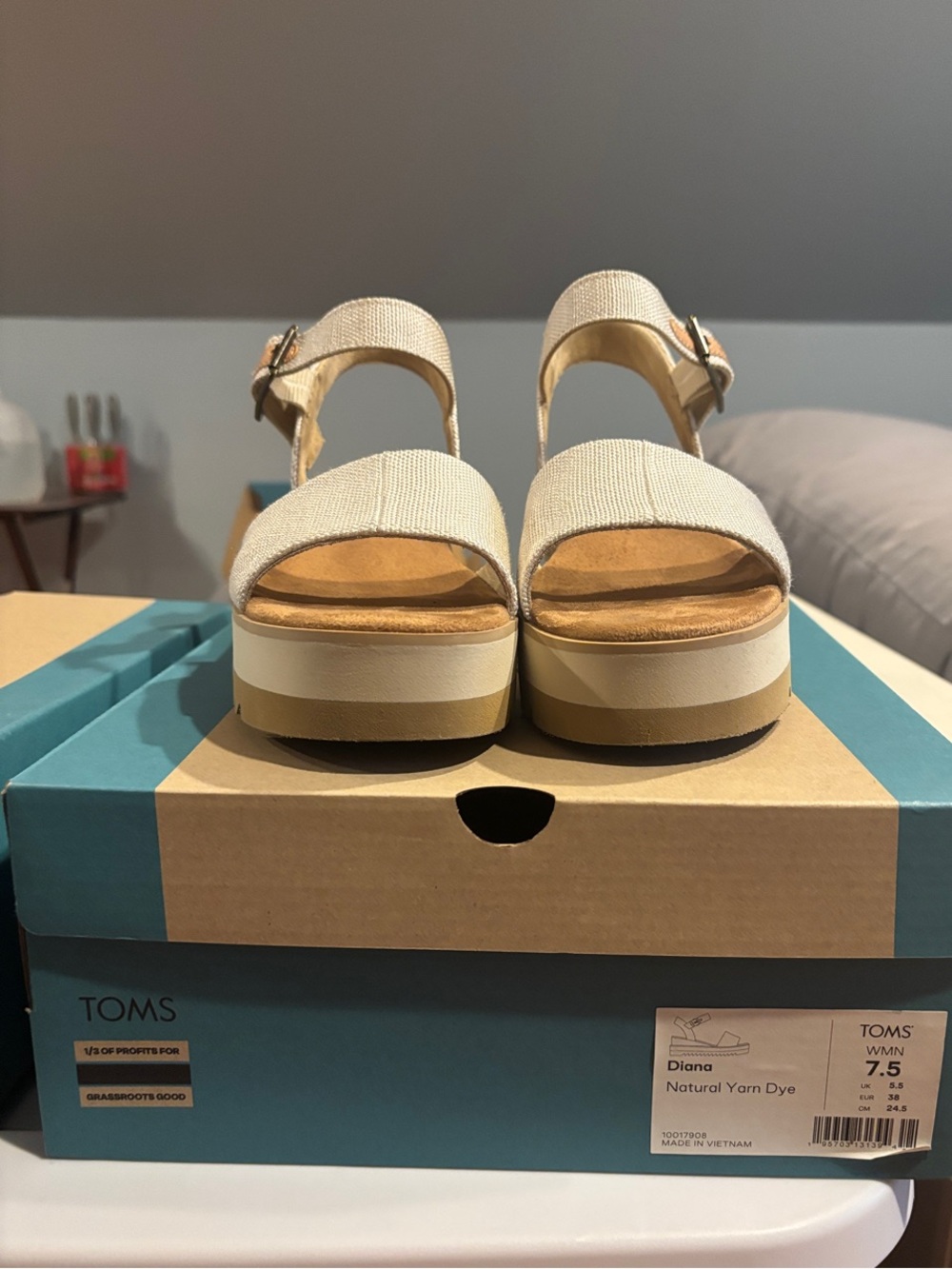 TOMS Beige Platform Ankle-Strap Sandal - Picture 2 of 6